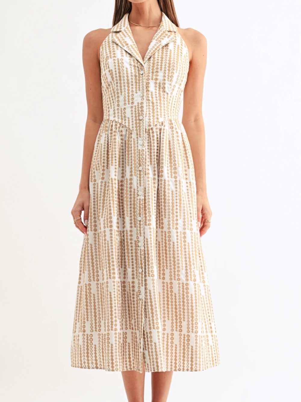NWT Adelyn Rae Ruby Halter Shirtdress White Latte Embroidered Maxi S $160